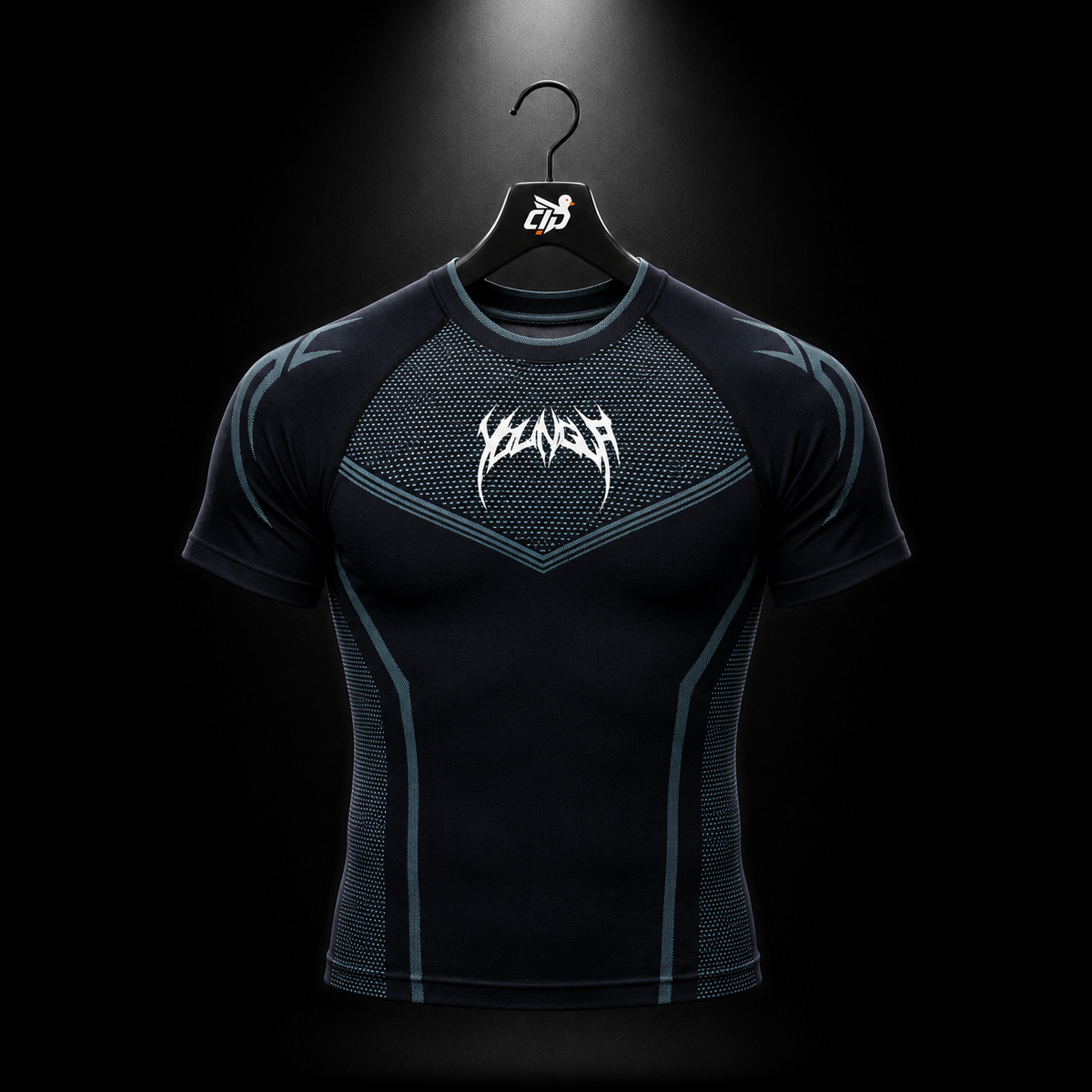 YoungLA 4065 Warrior X Compression Tees Black/Blue, vista frontal — Crazy!Duck Hype