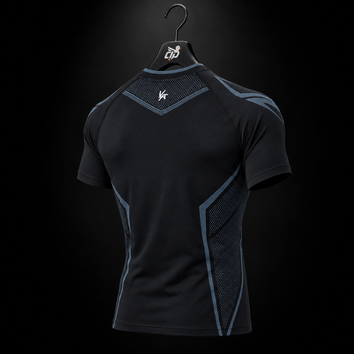 YoungLA 4065 Warrior X Compression Tees Black/Blue, vista trasera — Crazy!Duck Hype