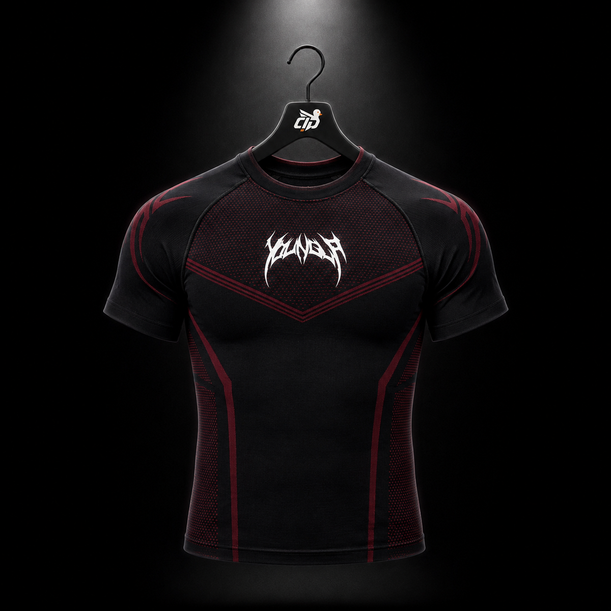 YoungLA 4065 Warrior X Compression Tees Black/Red, vista frontal — Crazy!Duck Hype