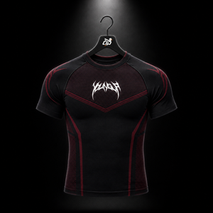 YoungLA 4065 Warrior X Compression Tees Black/Red, vista frontal — Crazy!Duck Hype