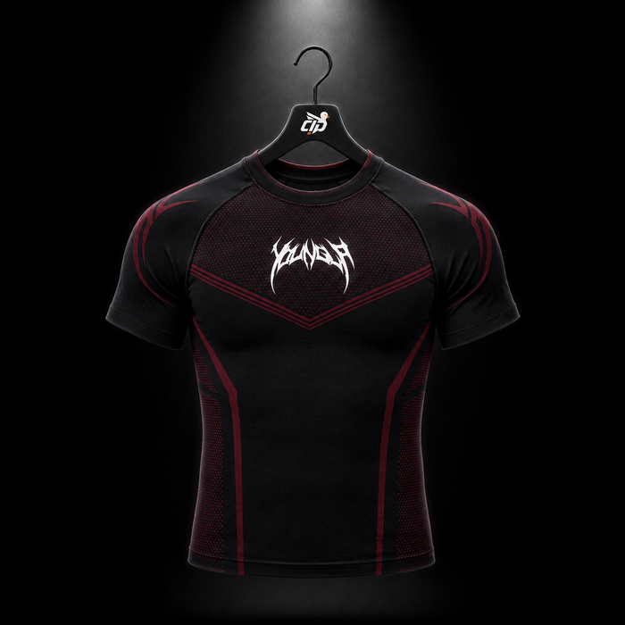 YoungLA 4065 Warrior X Compression Tees Black/Red, vista frontal — Crazy!Duck Hype