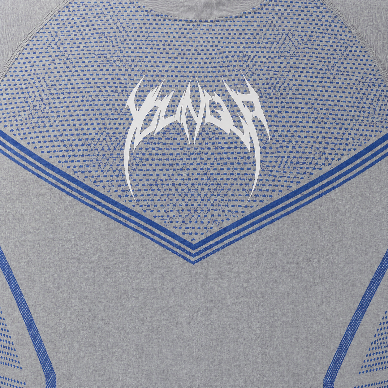 YoungLA 4065 Warrior X Compression Tees Grey/Blue, detalle de logo y diseño — Crazy!Duck Hype