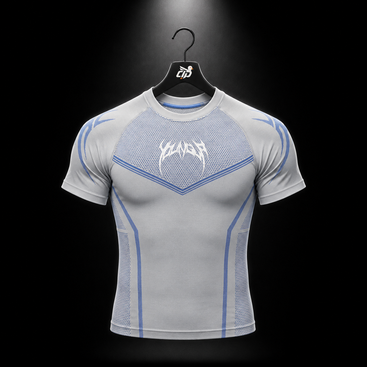 YoungLA 4065 Warrior X Compression Tees Grey/Blue, vista frontal — Crazy!Duck Hype