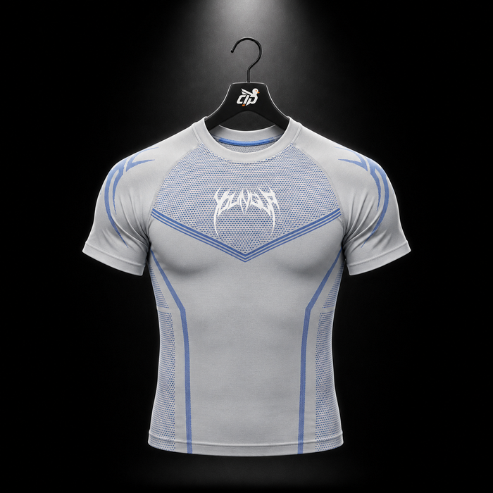 YoungLA 4065 Warrior X Compression Tees Grey/Blue, vista frontal — Crazy!Duck Hype