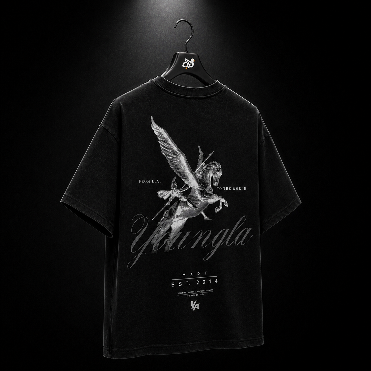YoungLA 4106 Dark Wave Tees Black Wash, vista completa — Crazy!Duck Hype