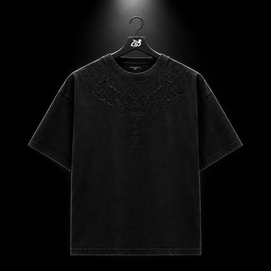 YoungLA 4106 Dark Wave Tees Black Wash, detalle de estampado — Crazy!Duck Hype