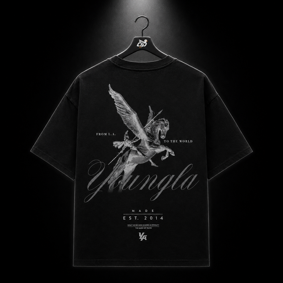 YoungLA 4106 Dark Wave Tees Black Wash, vista frontal — Crazy!Duck Hype