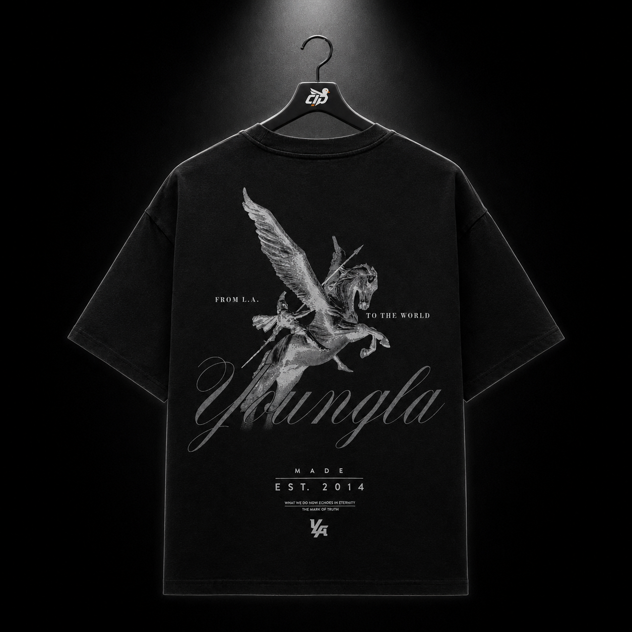 YoungLA 4106 Dark Wave Tees Black Wash, vista frontal — Crazy!Duck Hype