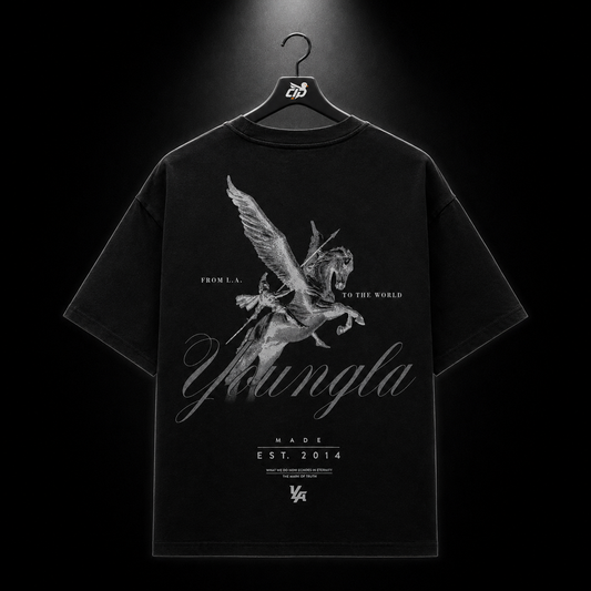 YoungLA 4106 Dark Wave Tees Black Wash, vista frontal — Crazy!Duck Hype