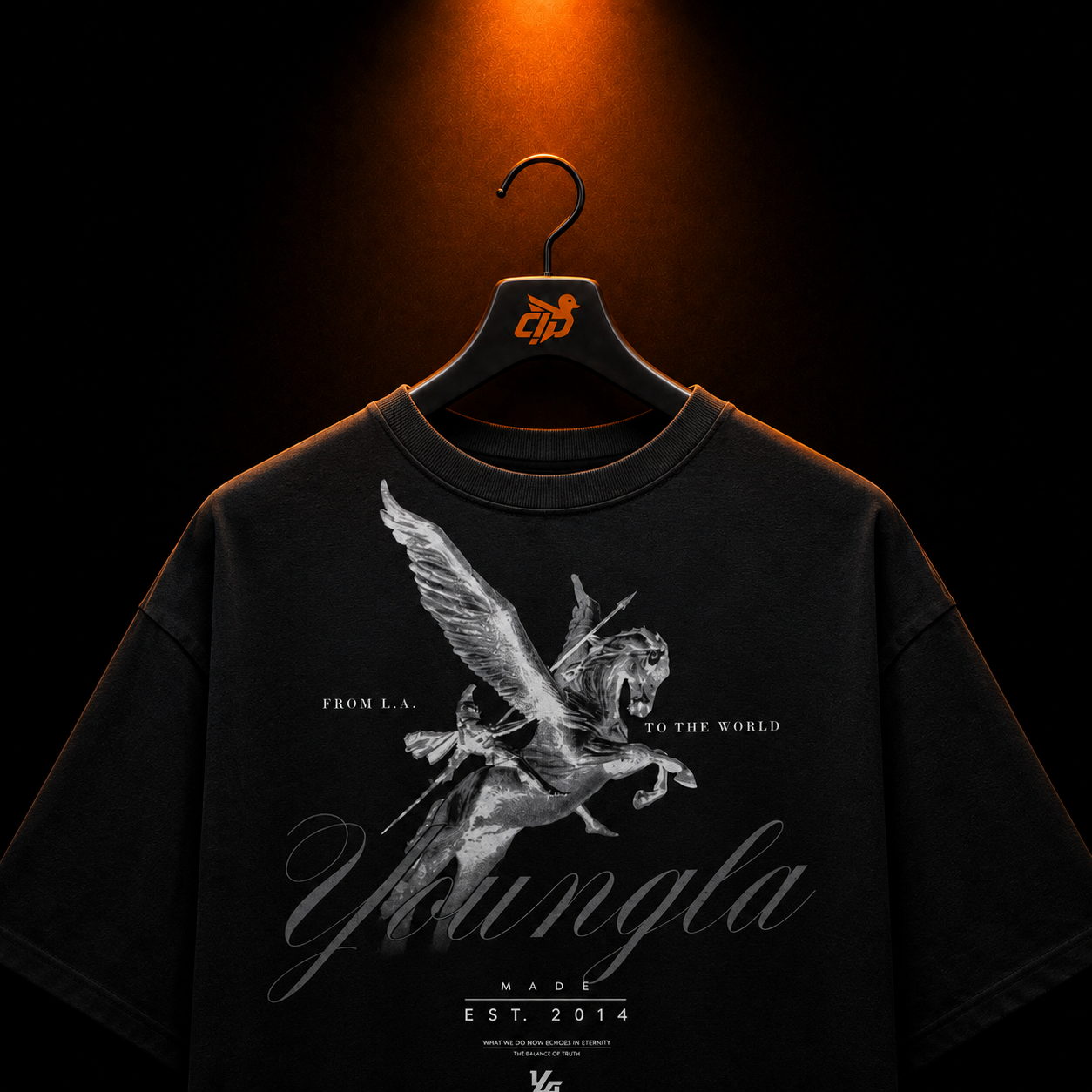 YoungLA 4106 Dark Wave Tees Black Wash con presentación de producto — Crazy!Duck Hype