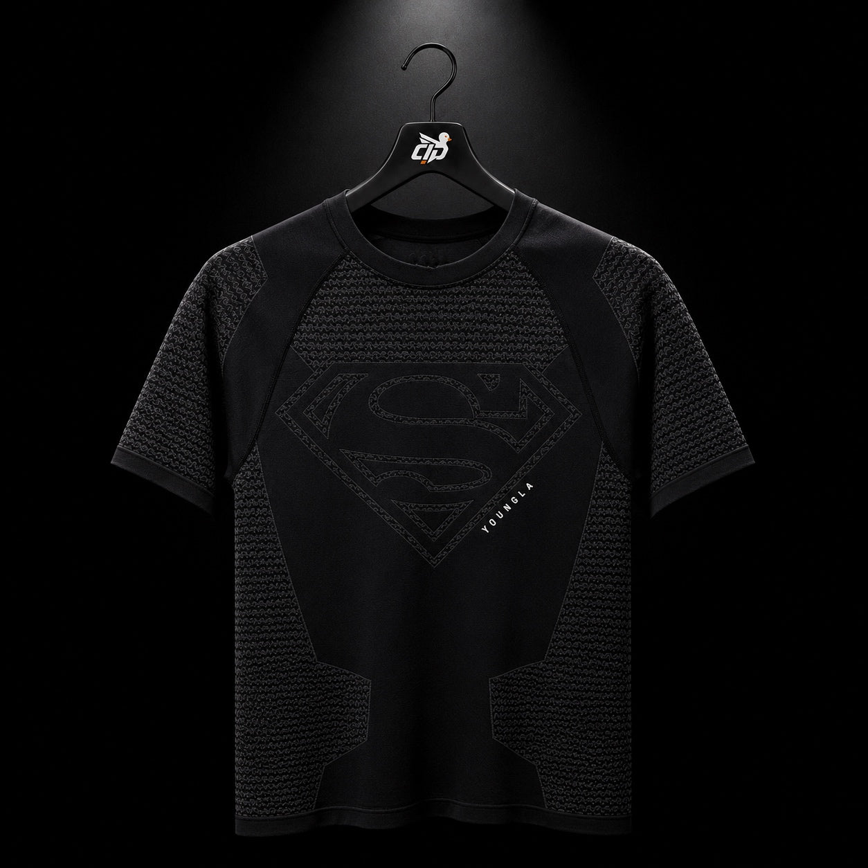 YoungLA 4117 Superman Compression Tees Black, vista frontal — Crazy!Duck Hype