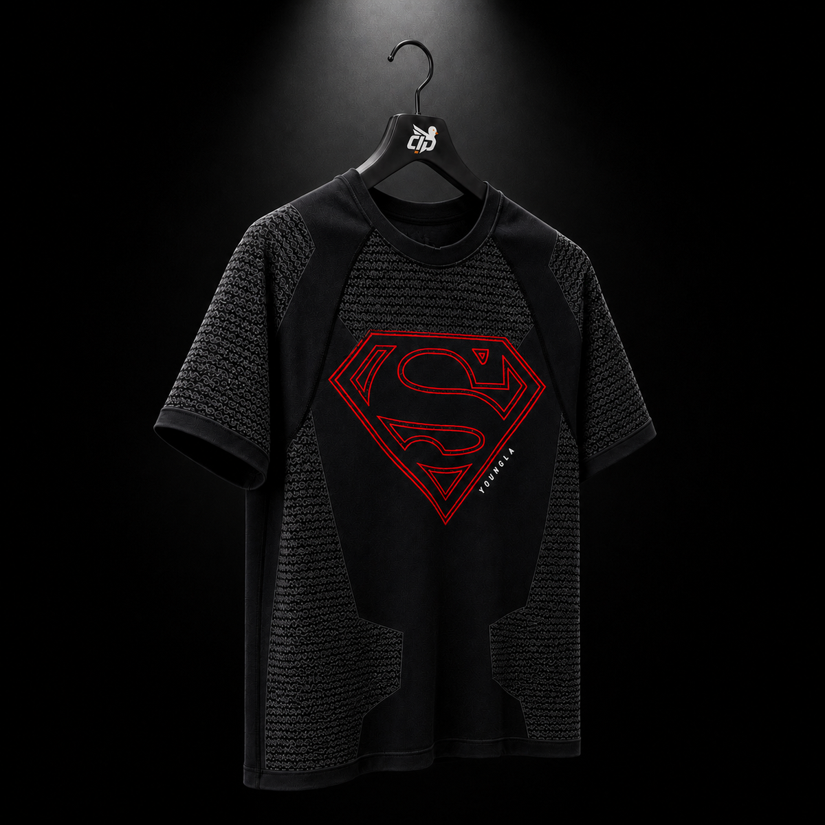 YoungLA 4117 Superman Compression Tees Black/Red, vista completa — Crazy!Duck Hype