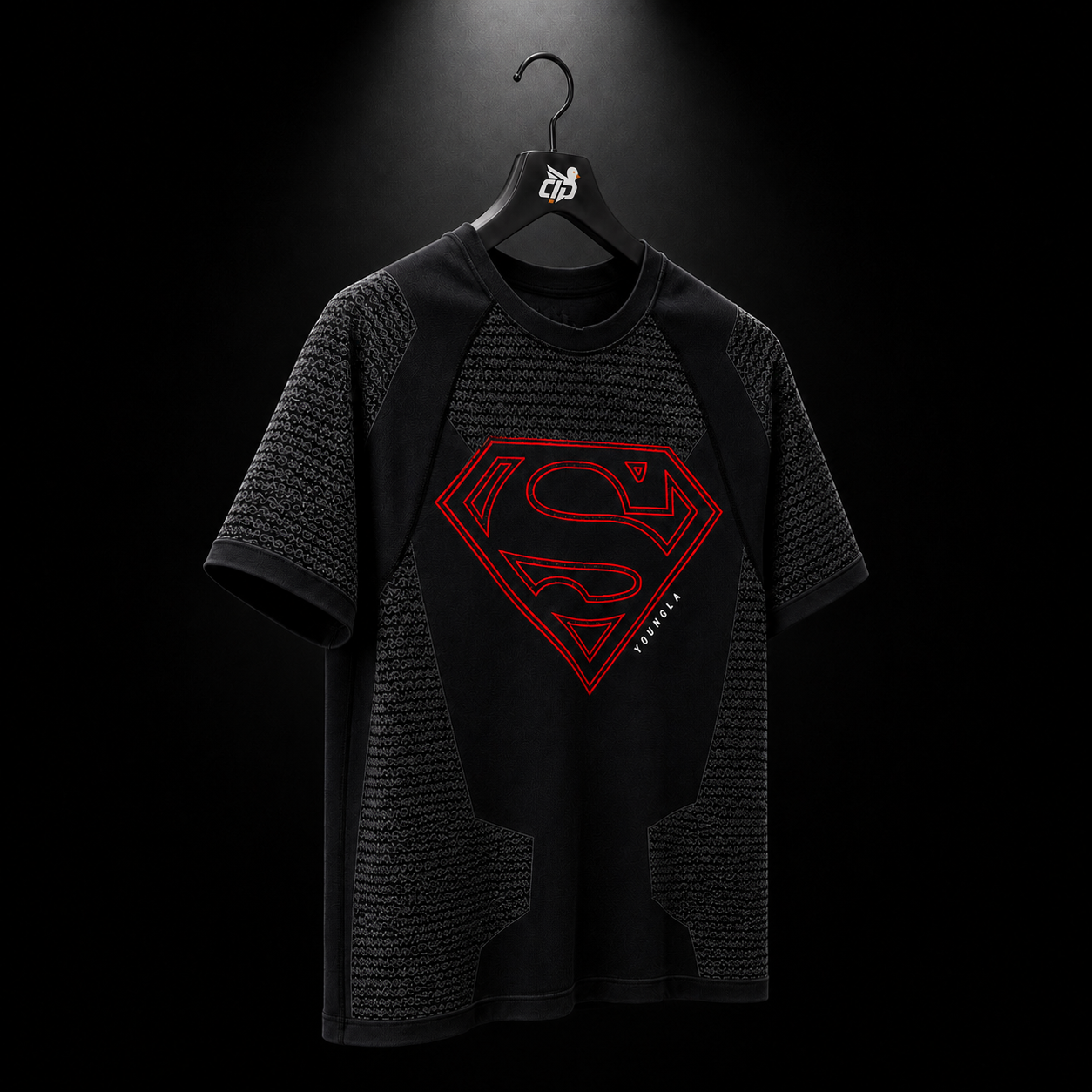 YoungLA 4117 Superman Compression Tees Black/Red, vista completa — Crazy!Duck Hype