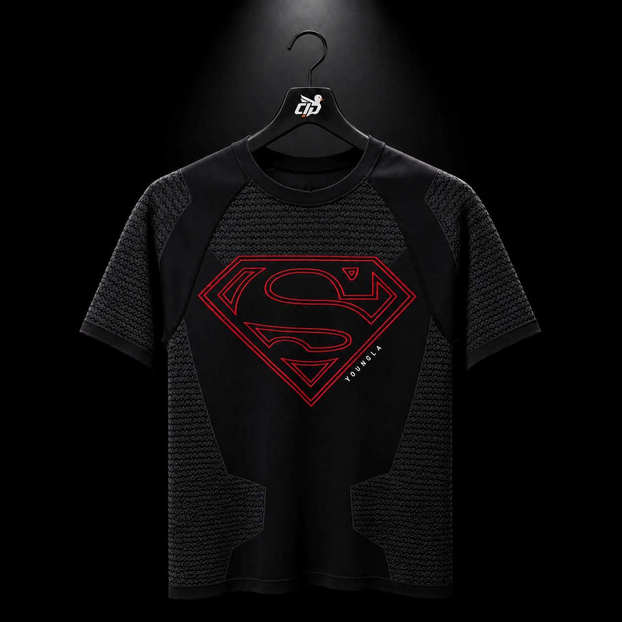 YoungLA 4117 Superman Compression Tees Black/Red, vista frontal — Crazy!Duck Hype