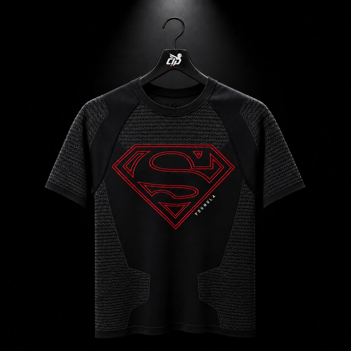 YoungLA 4117 Superman Compression Tees Black/Red, vista frontal — Crazy!Duck Hype