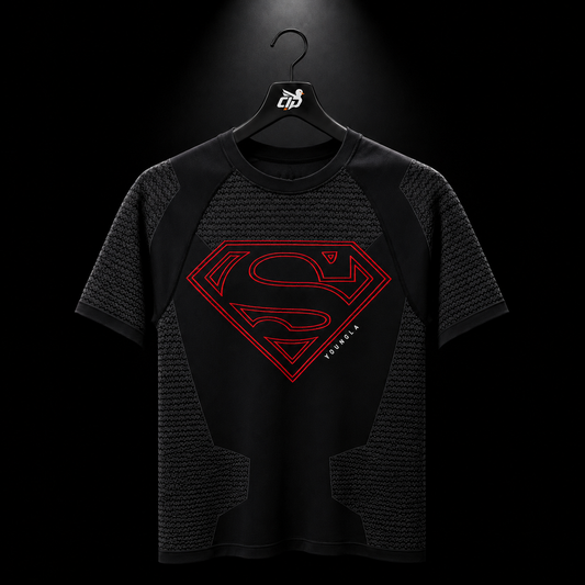 YoungLA 4117 Superman Compression Tees Black/Red, vista frontal — Crazy!Duck Hype