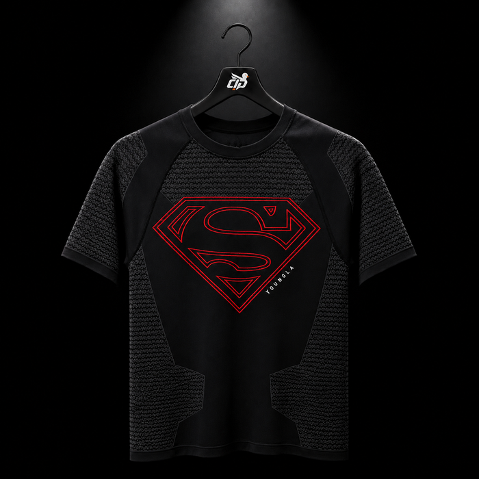 YoungLA 4117 Superman Compression Tees Black/Red, vista frontal — Crazy!Duck Hype
