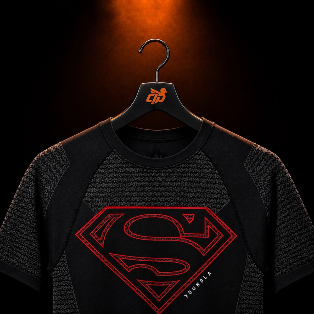 YoungLA 4117 Superman Compression Tees Black/Red con presentación de producto — Crazy!Duck Hype