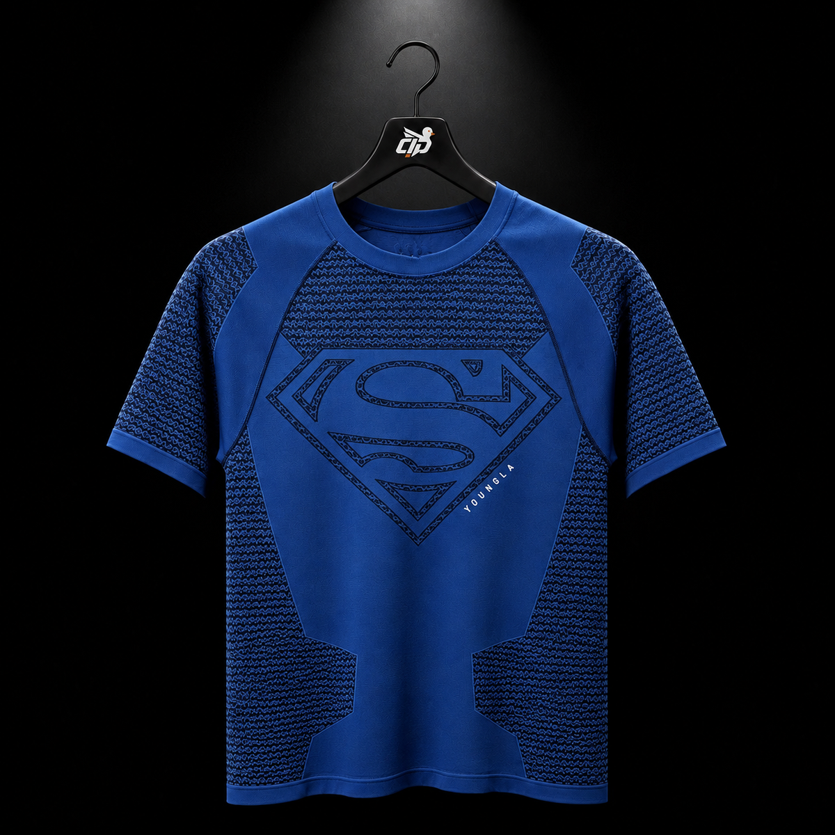 YoungLA 4117 Superman Compression Tees Blue, vista frontal — Crazy!Duck Hype