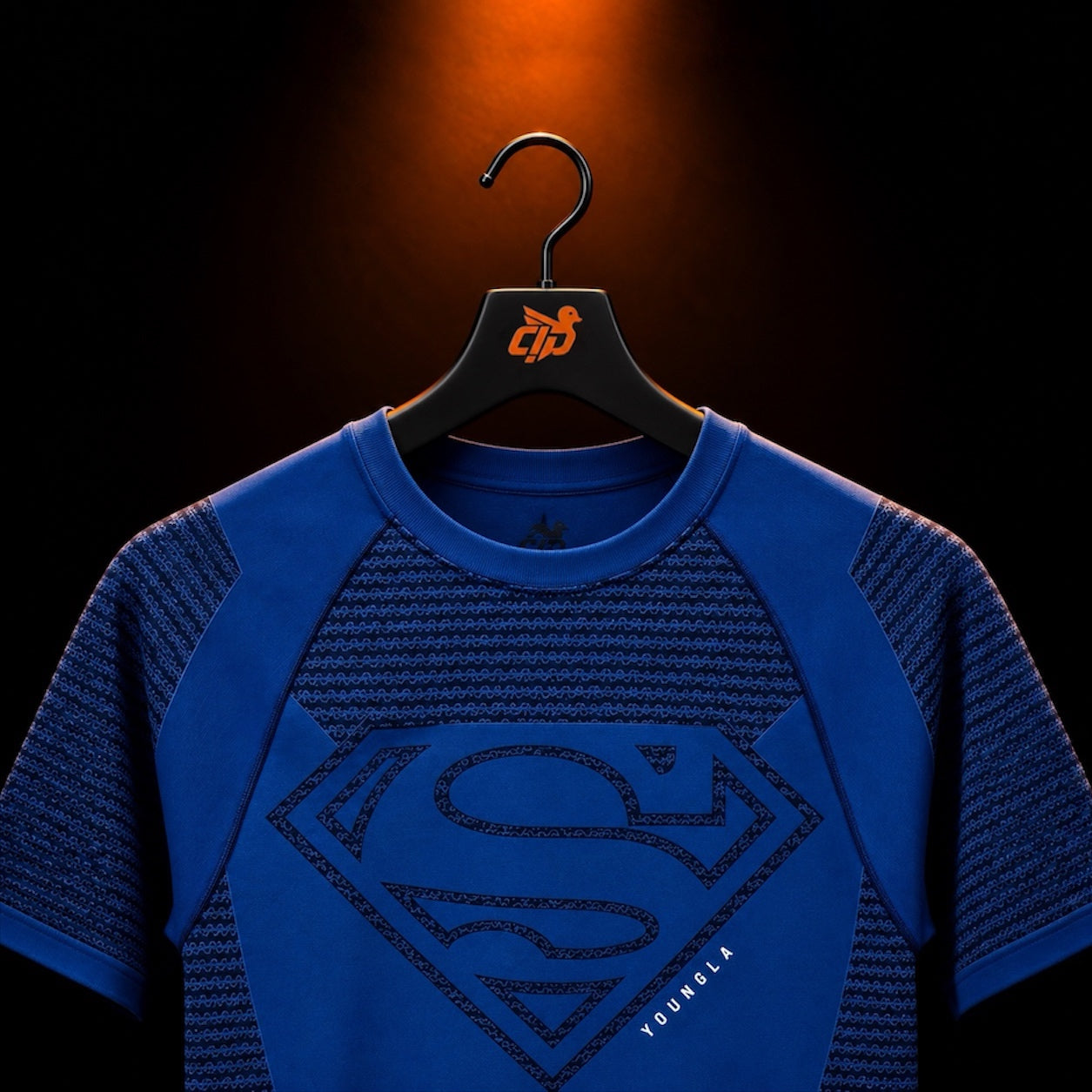 YoungLA 4117 Superman Compression Tees Blue con presentación de producto — Crazy!Duck Hype