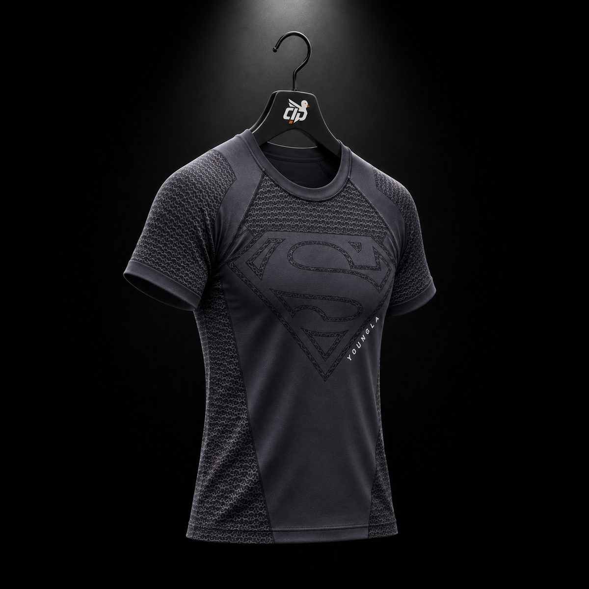 YoungLA 4117 Superman Compression Tees Charcoal, vista completa — Crazy!Duck Hype