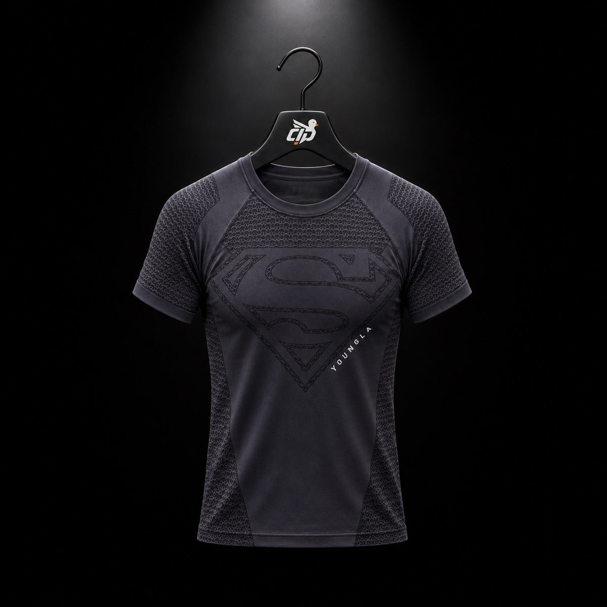 YoungLA 4117 Superman Compression Tees Charcoal, vista frontal — Crazy!Duck Hype