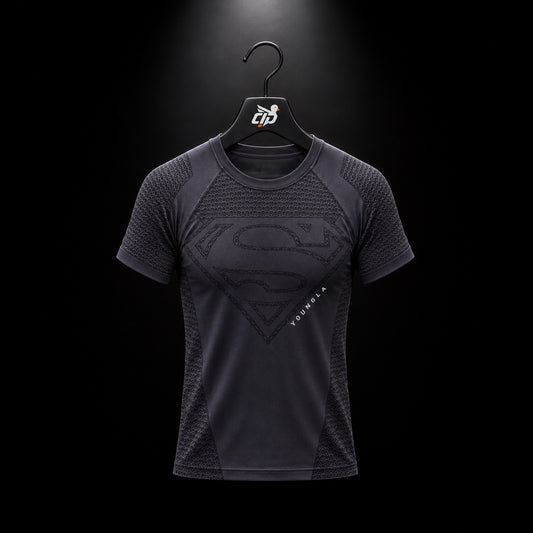 YoungLA 4117 Superman Compression Tees Charcoal, vista frontal — Crazy!Duck Hype