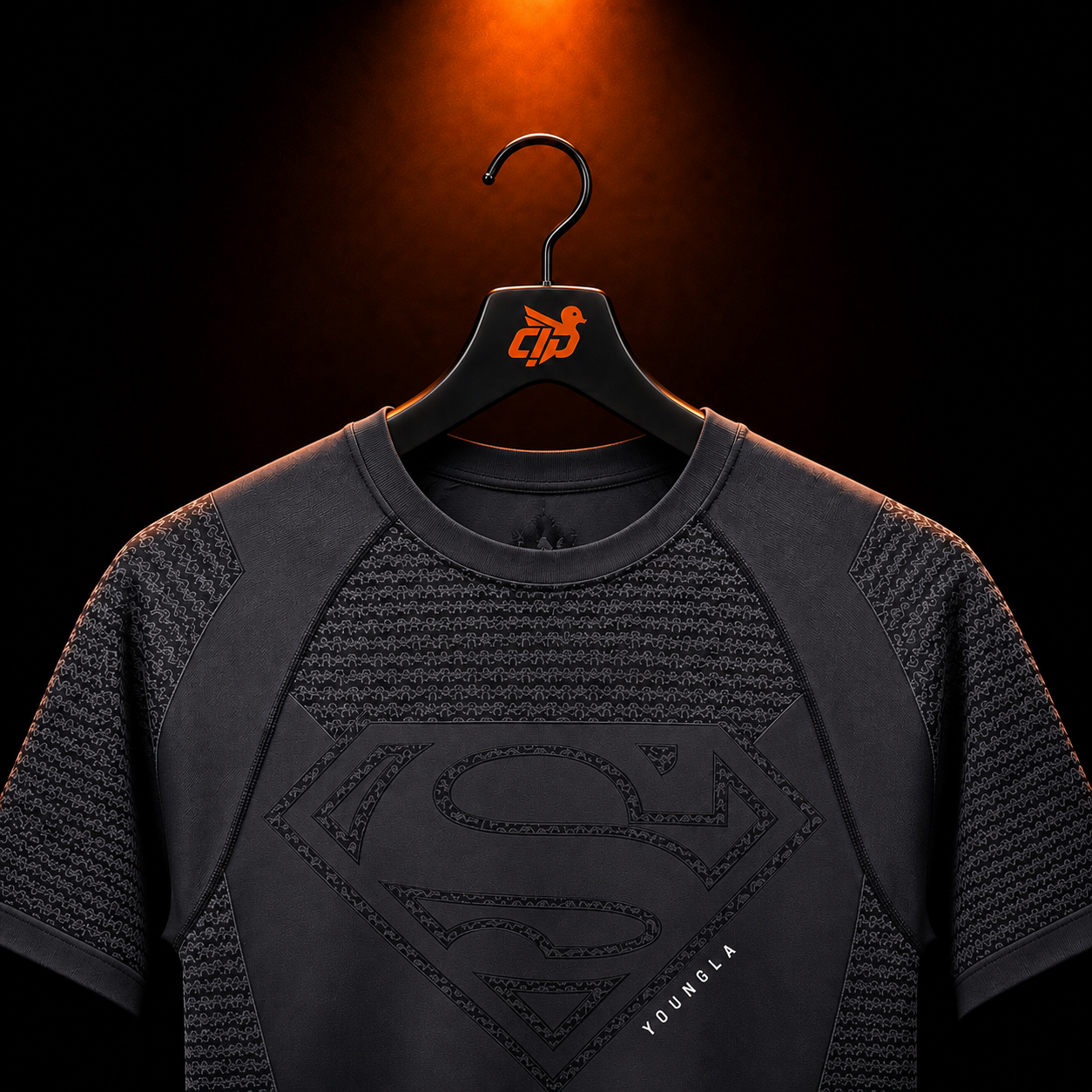 YoungLA 4117 Superman Compression Tees Charcoal con presentación de producto — Crazy!Duck Hype