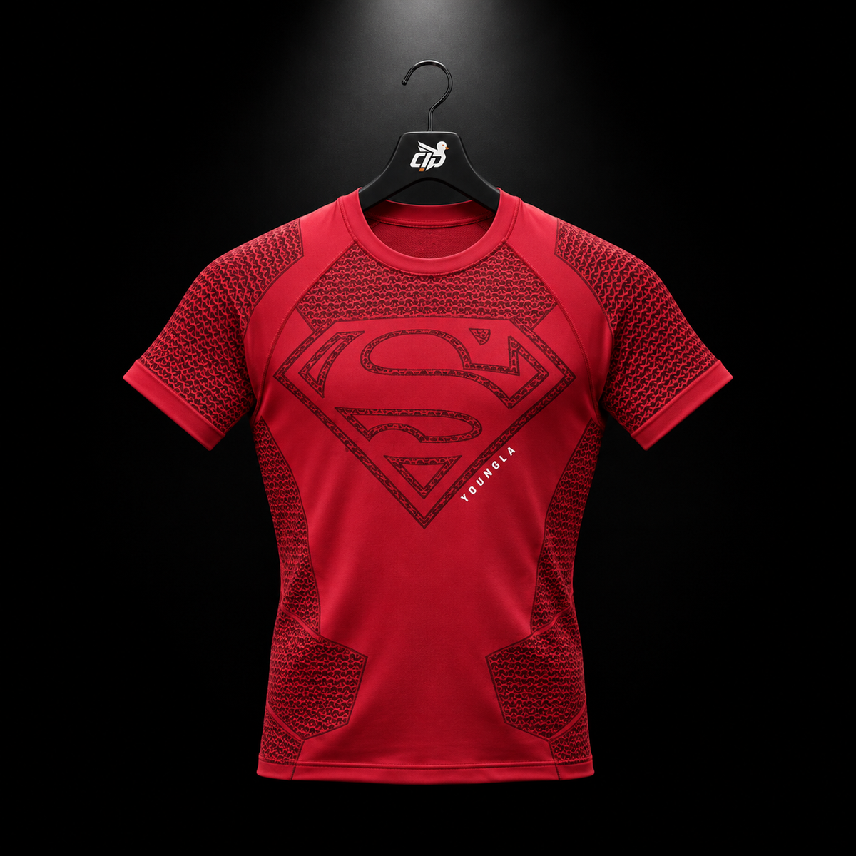 YoungLA 4117 Superman Compression Tees Red, vista frontal — Crazy!Duck Hype