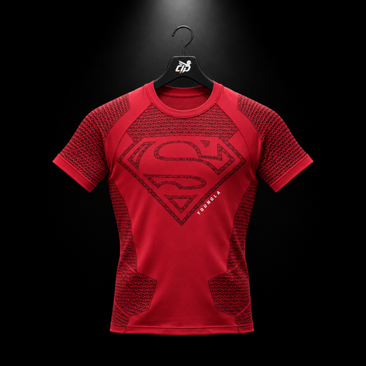 YoungLA 4117 Superman Compression Tees Red, vista frontal — Crazy!Duck Hype