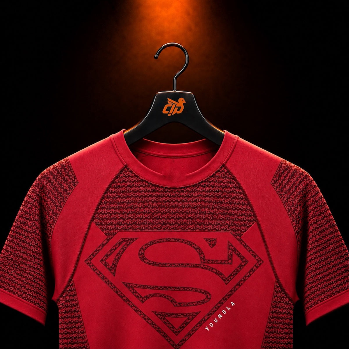 YoungLA 4117 Superman Compression Tees Red con presentación de producto — Crazy!Duck Hype