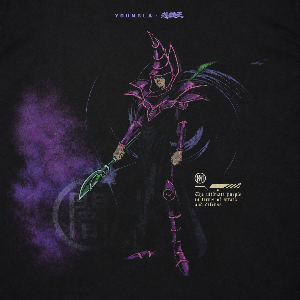YoungLA 4123 Yu-Hi-Oh! Tees Dark Magician, detalle de estampado — Crazy!Duck Hype