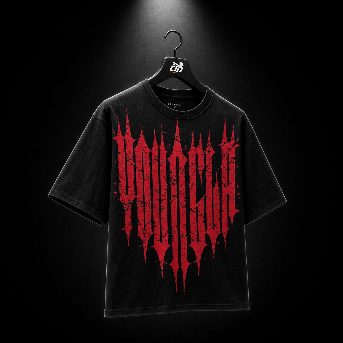 YoungLA 4156 Revenge Tees Spring '25 Black Red Wash, vista completa — Crazy!Duck Hype