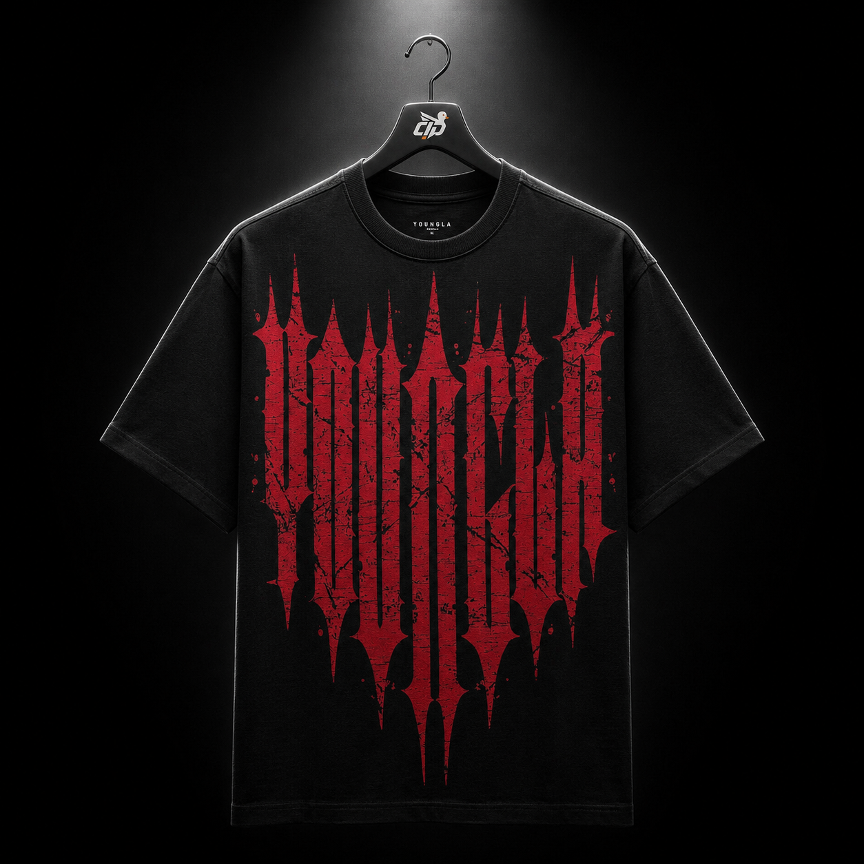 YoungLA 4156 Revenge Tees Spring '25 Black Red Wash, vista frontal — Crazy!Duck Hype