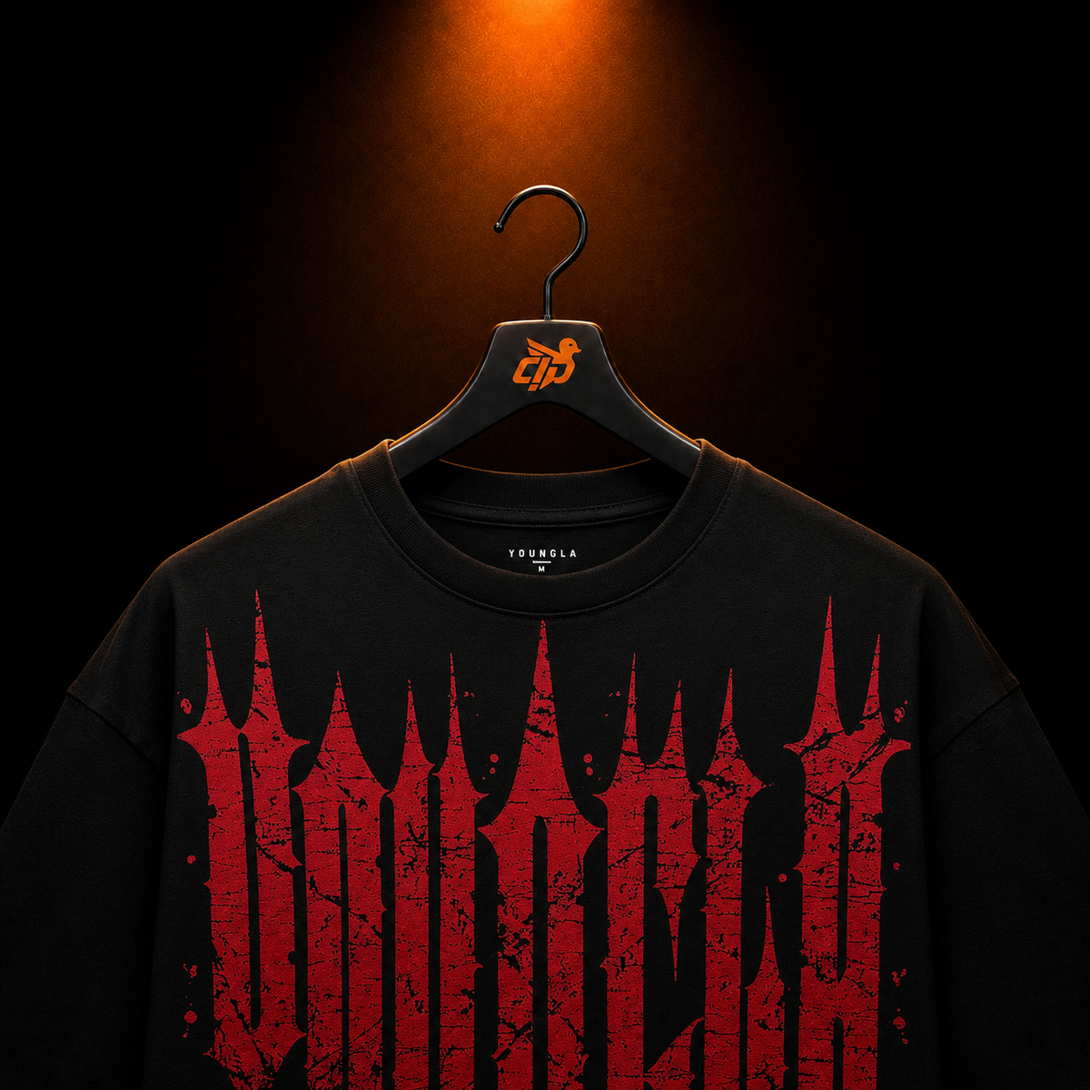 YoungLA 4156 Revenge Tees Spring '25 Black Red Wash con presentación de producto — Crazy!Duck Hype