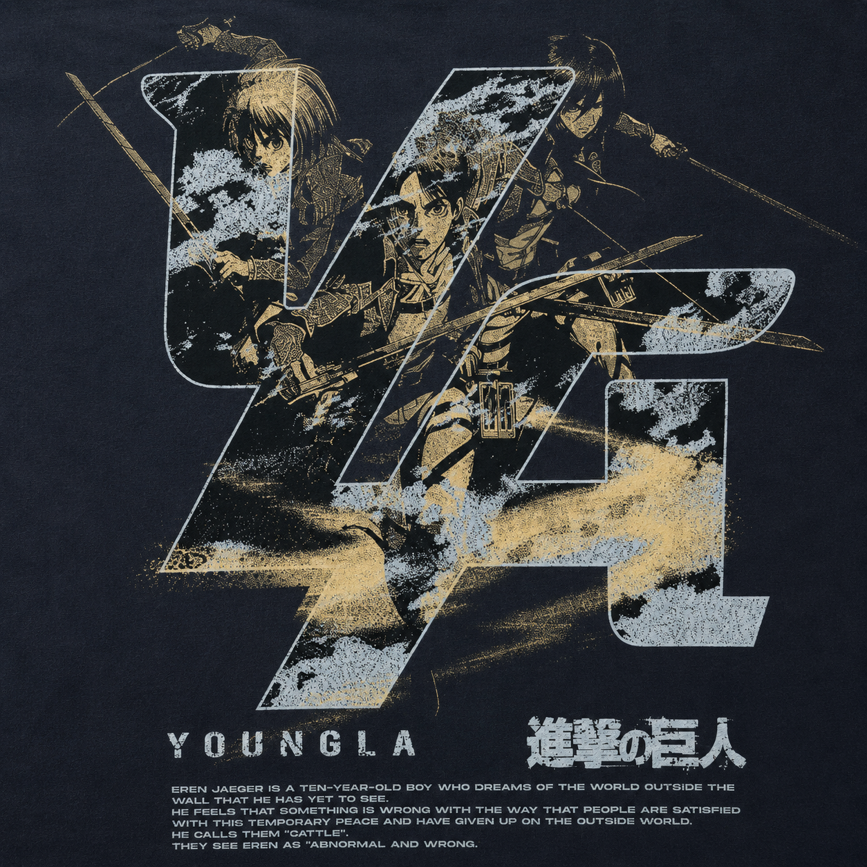 YoungLA 4186 AOT Cropped Tees Defense of Trost The Trio, detalle de estampado — Crazy!Duck Hype