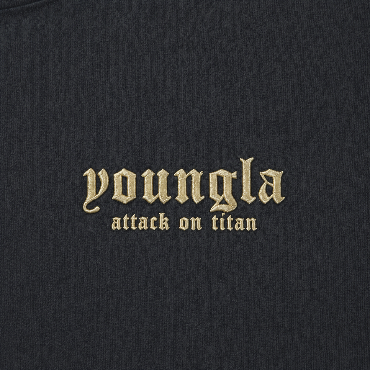 YoungLA 4186 AOT Cropped Tees Defense of Trost The Trio, detalle de logo y material — Crazy!Duck Hype