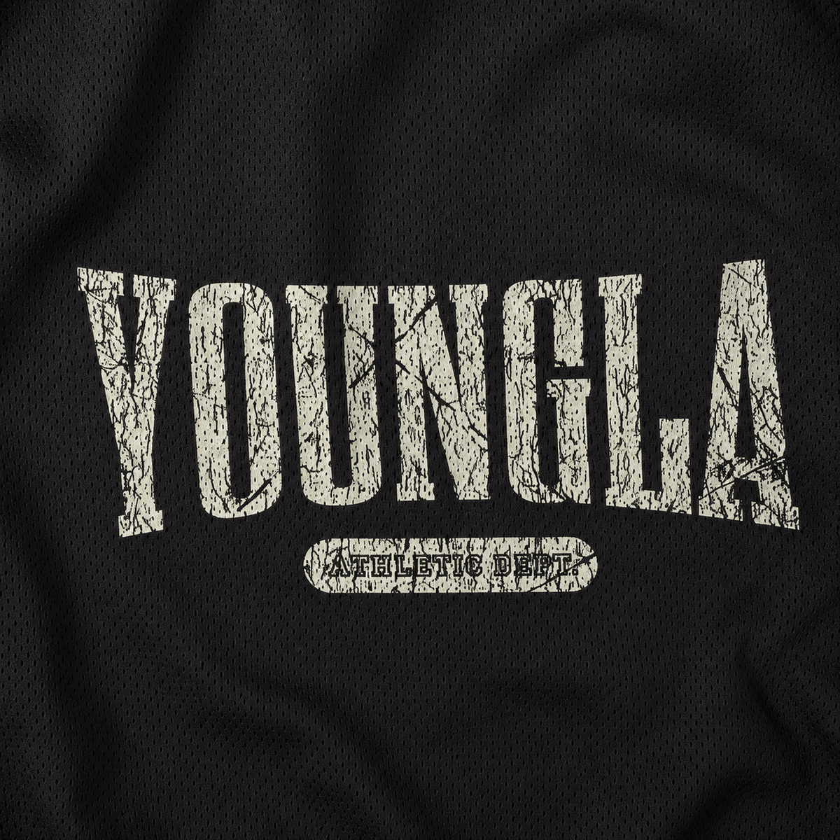 YoungLA 4187 Varsity Football Cropped Jersey, detalle de logo y material — Crazy!Duck Hype
