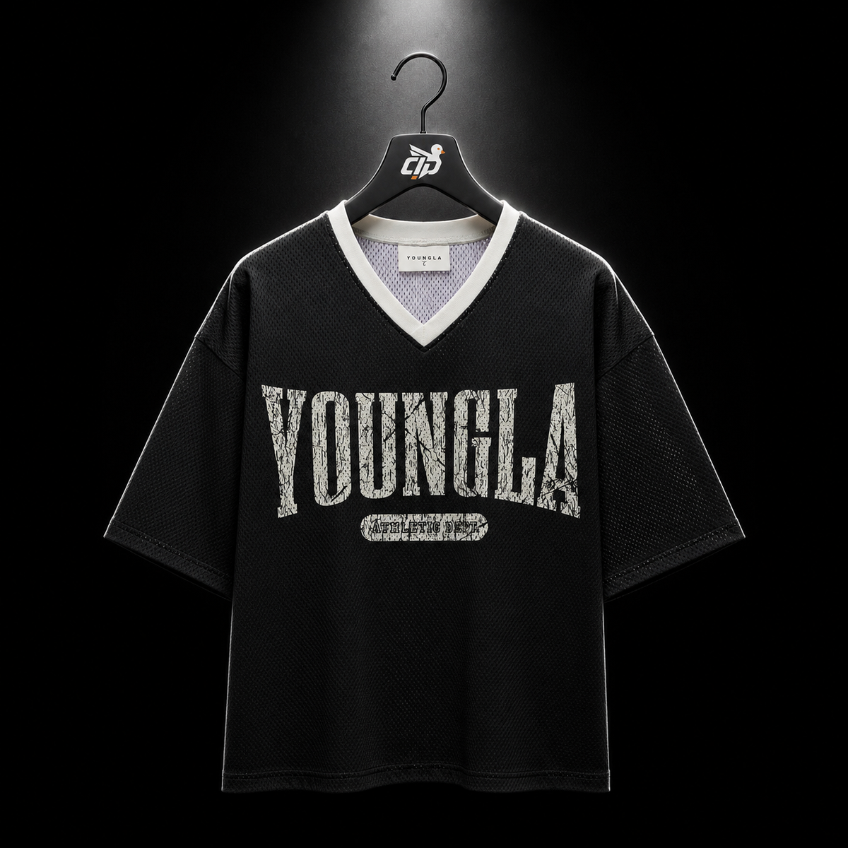 YoungLA 4187 Varsity Football Cropped Jersey, vista frontal — Crazy!Duck Hype