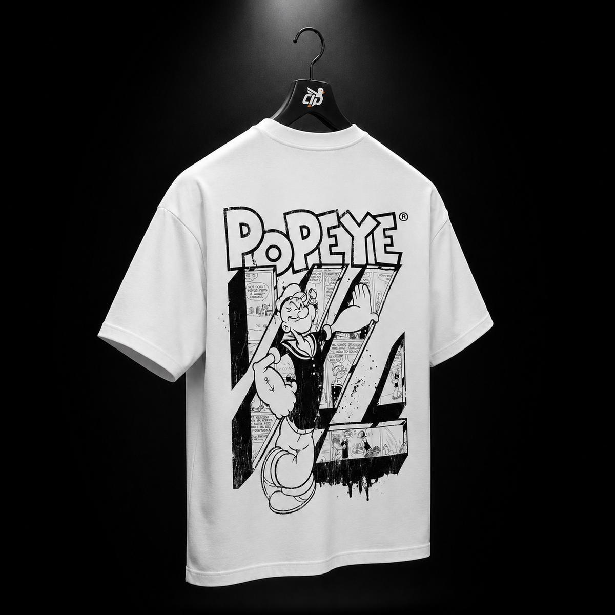 YoungLA 4195 Popeyes Tees White, vista completa — Crazy!Duck Hype