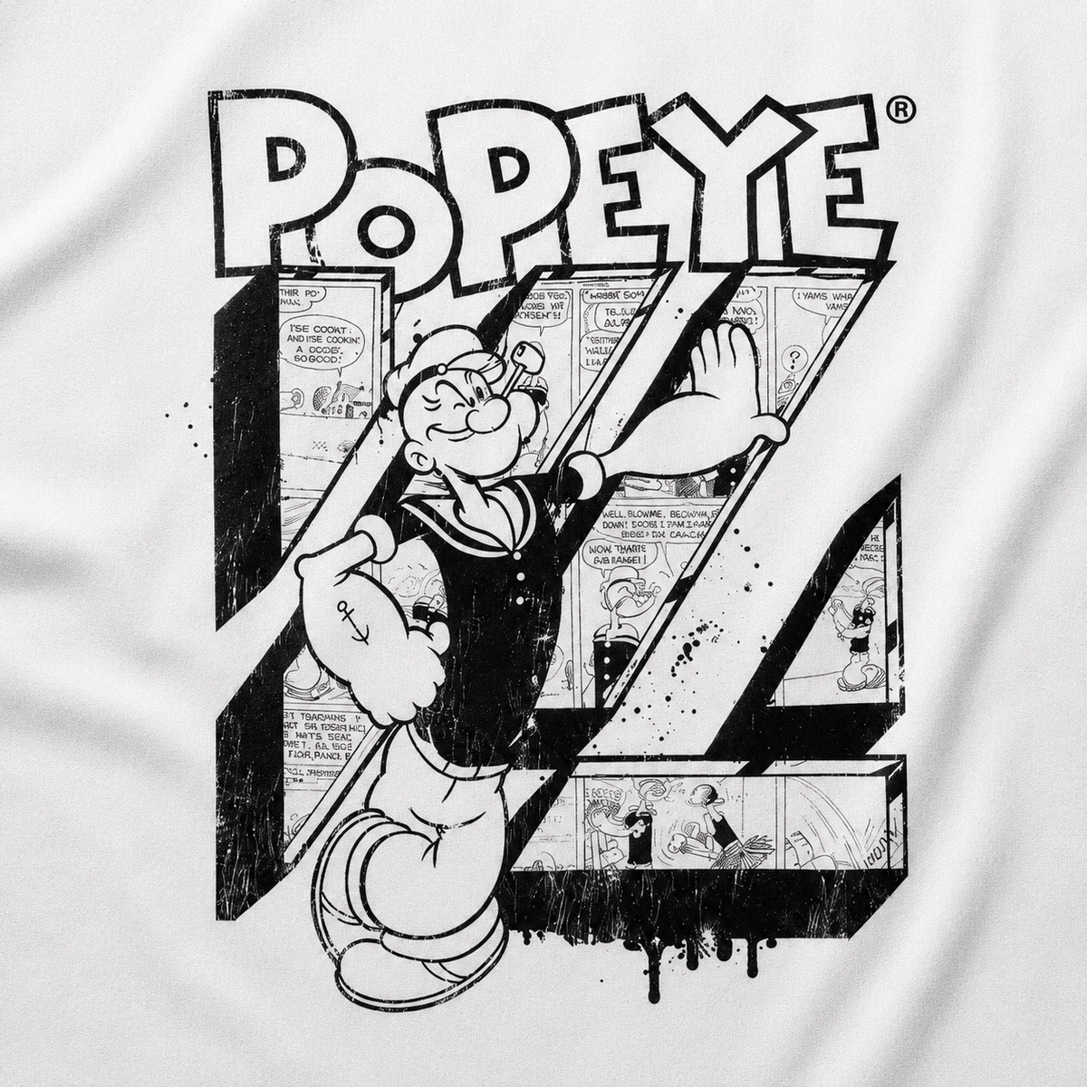 YoungLA 4195 Popeyes Tees White, detalle de estampado — Crazy!Duck Hype
