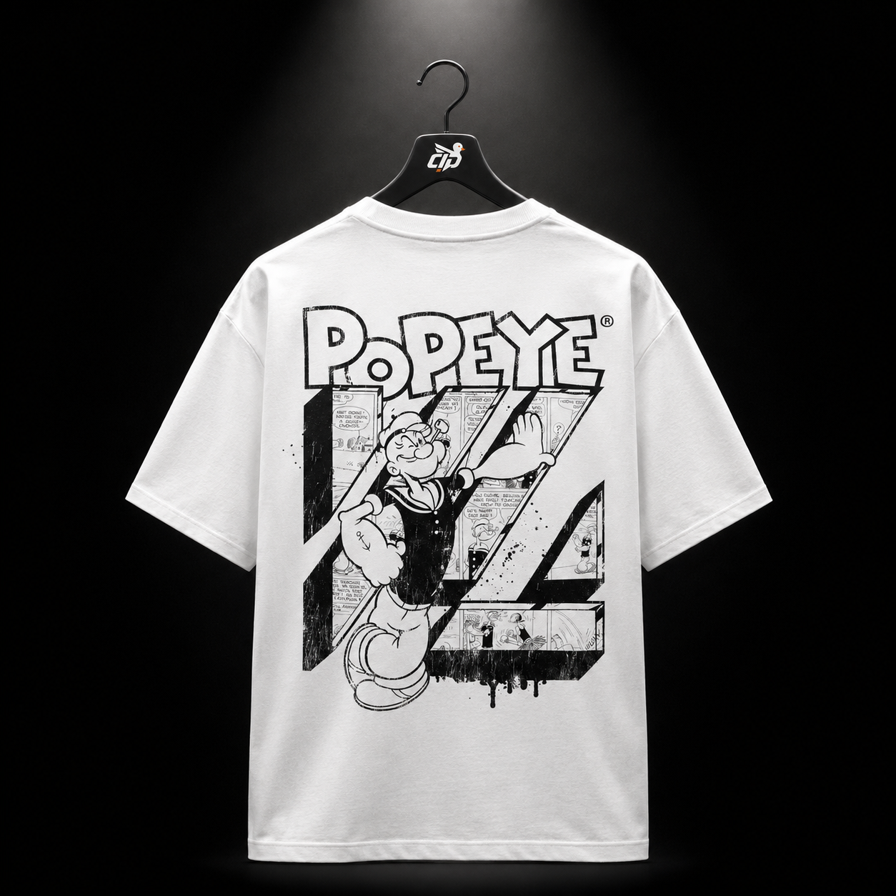 YoungLA 4195 Popeyes Tees White, vista frontal — Crazy!Duck Hype
