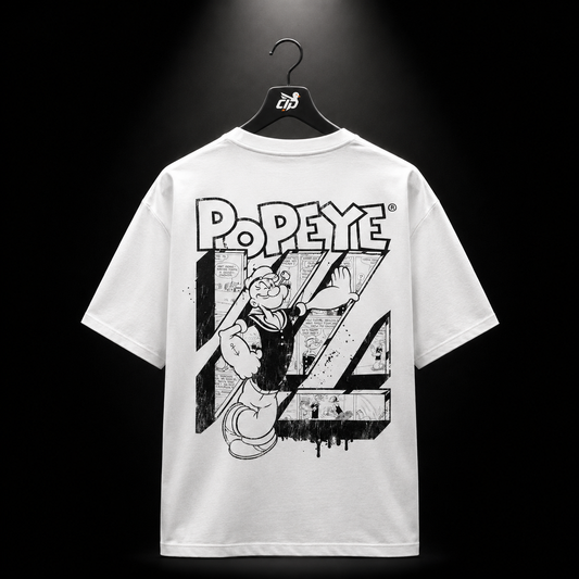 YoungLA 4195 Popeyes Tees White, vista frontal — Crazy!Duck Hype