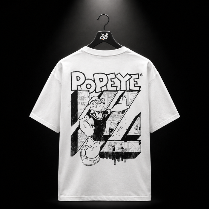 YoungLA 4195 Popeyes Tees White, vista frontal — Crazy!Duck Hype