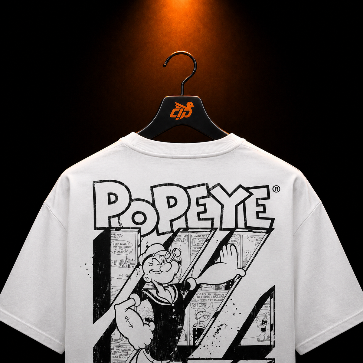 YoungLA 4195 Popeyes Tees White con presentación de producto — Crazy!Duck Hype