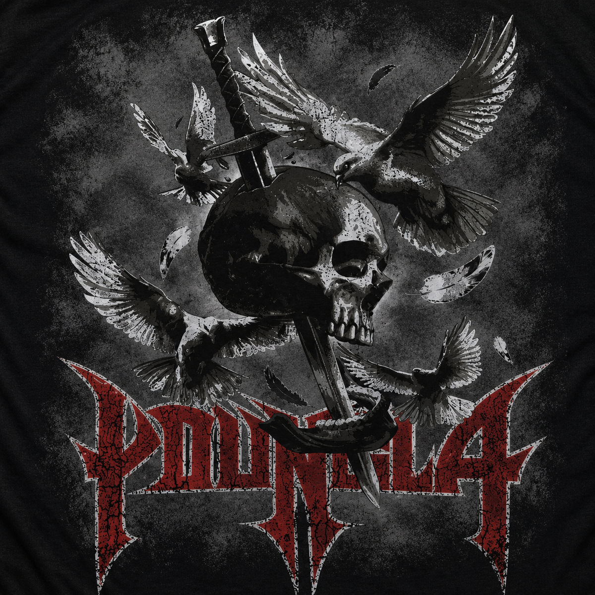YoungLA 4201 Nocturnal Tees Skull Conquest, detalle de estampado — Crazy!Duck Hype