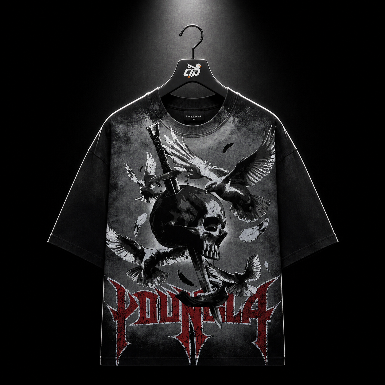 YoungLA 4201 Nocturnal Tees Skull Conquest, vista frontal — Crazy!Duck Hype
