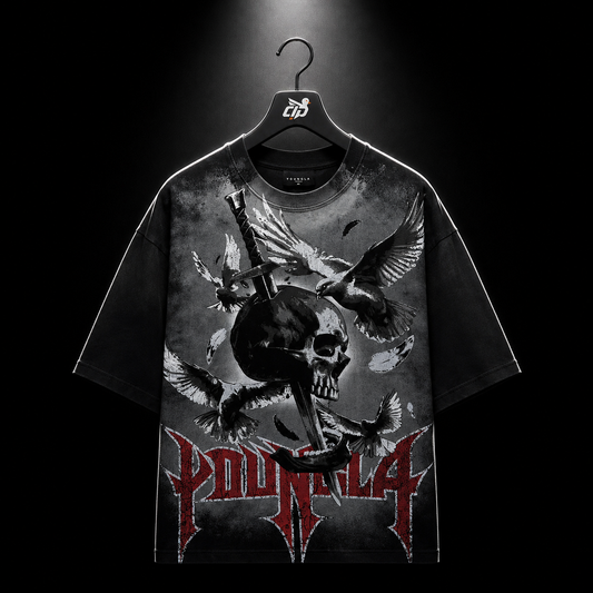 YoungLA 4201 Nocturnal Tees Skull Conquest, vista frontal — Crazy!Duck Hype