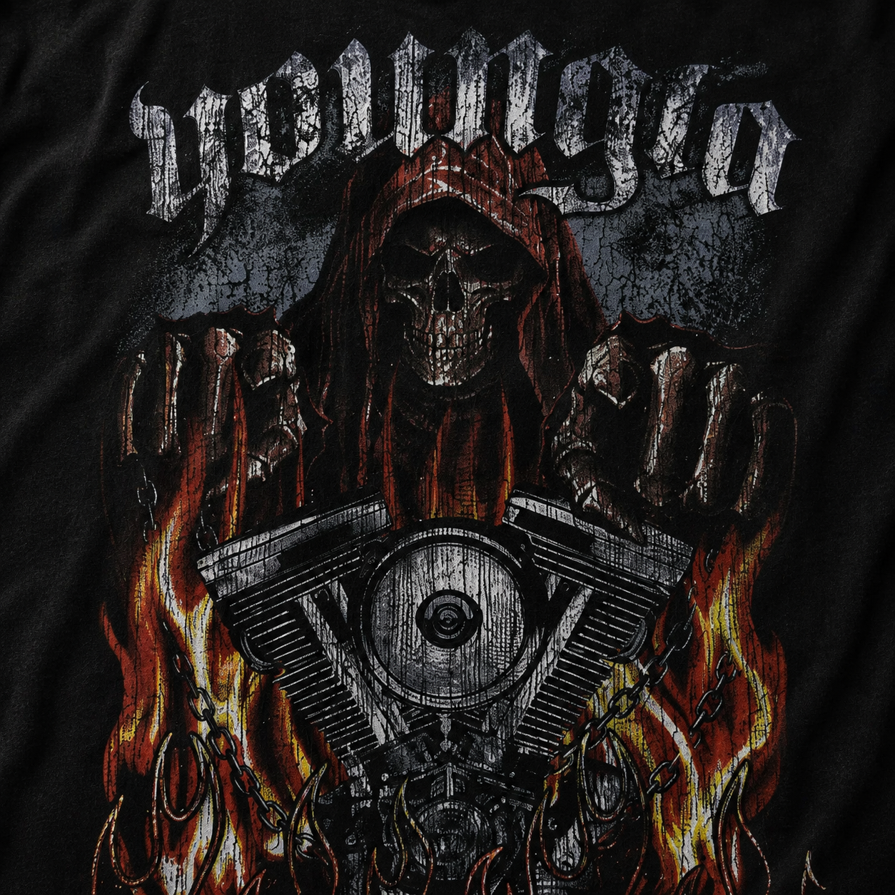 YoungLA 4205 Vintage Rock Tees Hellbound, detalle de estampado — Crazy!Duck Hype