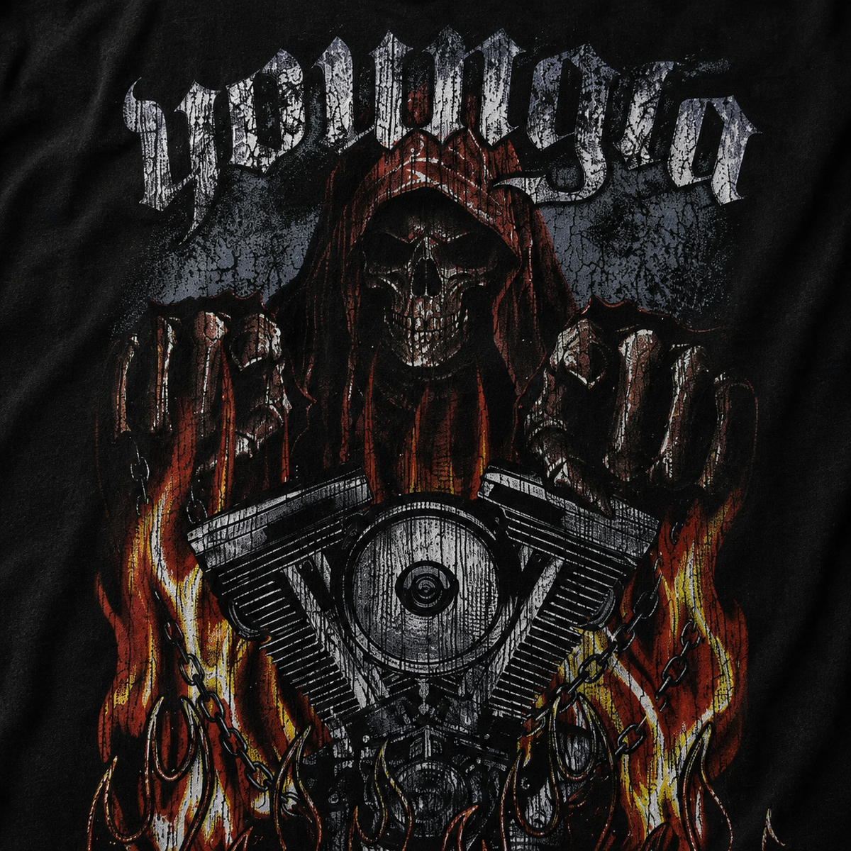 YoungLA 4205 Vintage Rock Tees Hellbound, detalle de estampado — Crazy!Duck Hype